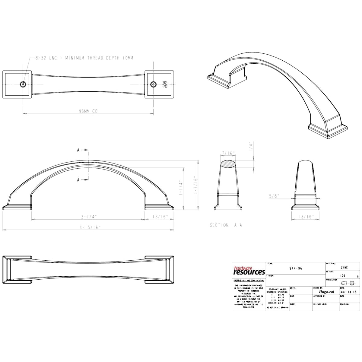 Jeffrey Alexander - 944-96SBZ - Roman 3-3/4" Center to Center Contemporary Arch Bow Cabinet Handle / Drawer Pull in Satin Bronze