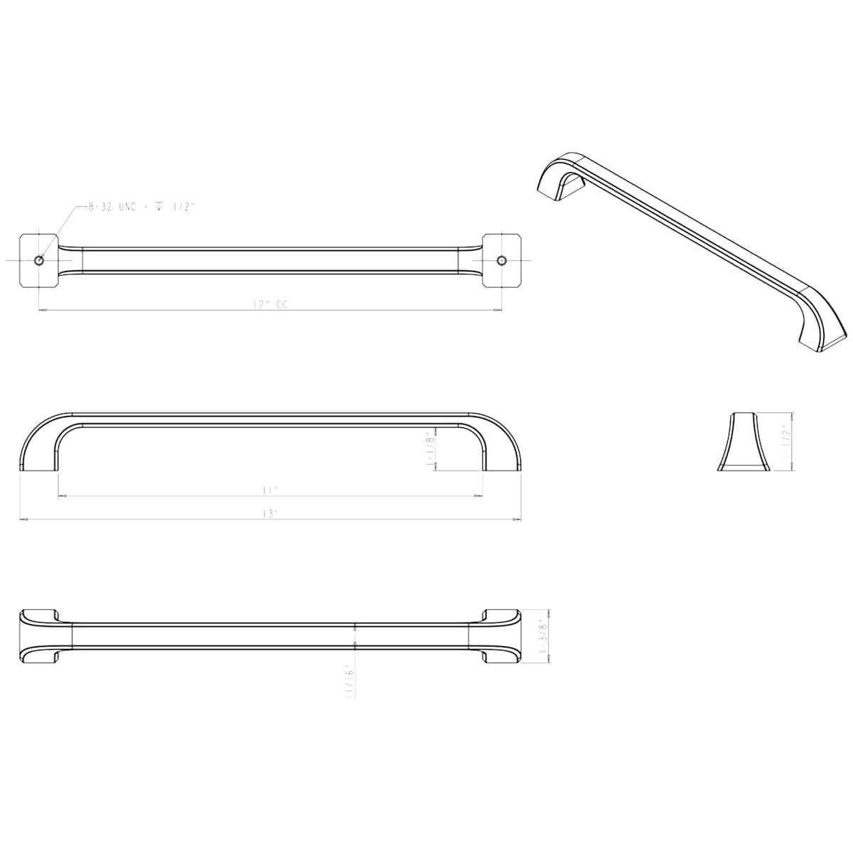 Jeffrey Alexander - 972-12BNBDL - Marlo 12" Center to Center Curved Contemporary Appliance Pull / Handle in Brushed Pewter