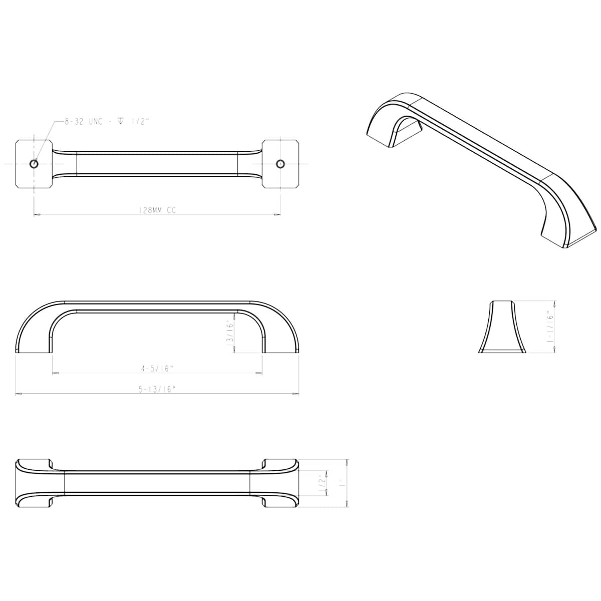 Jeffrey Alexander - 972-128BNBDL - Marlo 5-1/16" (128mm) Center to Center Soft Square Cabinet Handle / Drawer Pull in Brushed Pewter