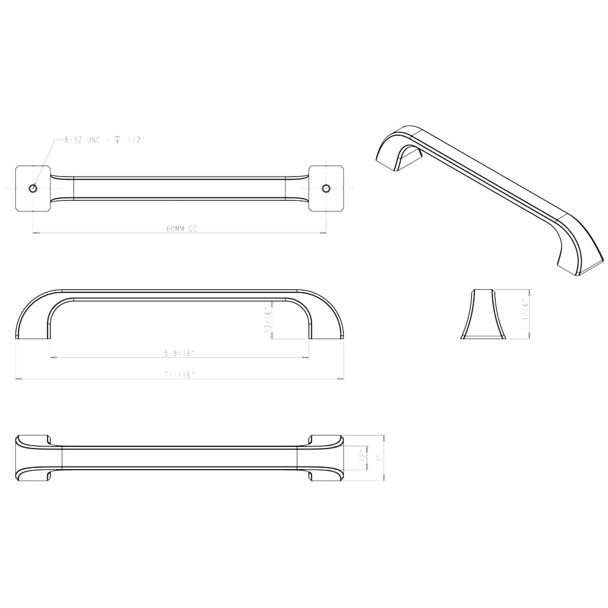 Jeffrey Alexander - 972-160BNBDL - Marlo 6-5/16" (160mm) Center to Center Soft Curved Square Cabinet Handle / Drawer Pull in Brushed Pewter