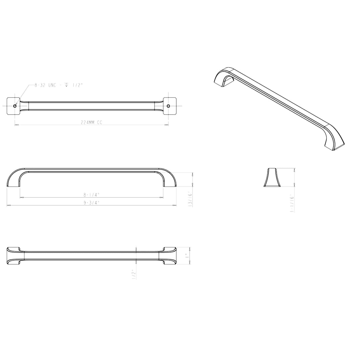 Jeffrey Alexander - 972-224BNBDL - Marlo 8-13/16" Center to Center Curved Contemporary Cabinet Handle / Drawer Pull in Brushed Pewter