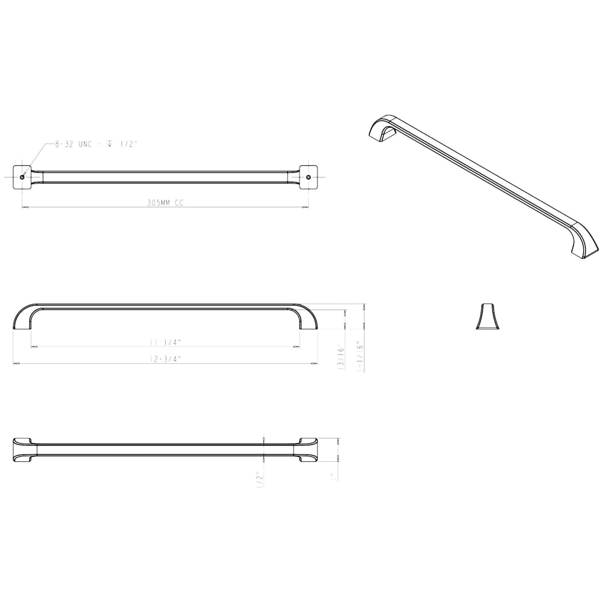 Jeffrey Alexander - 972-305SN - Marlo 12" Center to Center Curved Contemporary Large Cabinet Handle / Drawer Pull in Satin Nickel