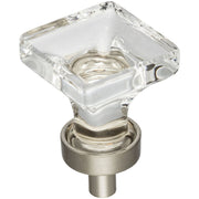 Jeffrey Alexander - G140SN - Harlow 1" Square Vintage Glam Glass Cabinet Knob / Drawer Knob in Satin Nickel
