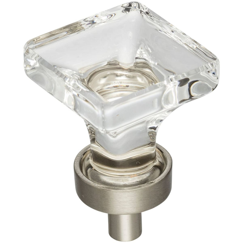Jeffrey Alexander - G140SN - Harlow 1" Square Vintage Glam Glass Cabinet Knob / Drawer Knob in Satin Nickel