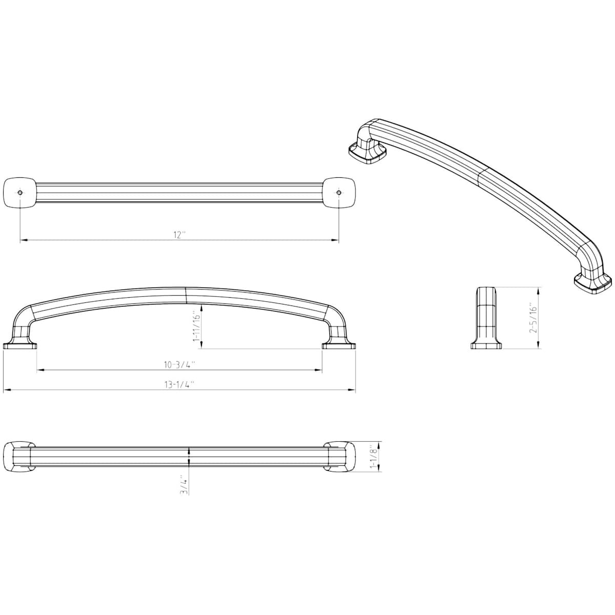 Jeffrey Alexander - MO6373-12PC - Belcastel 12" Center to Center Soft Square Appliance Handle / Appliance Pull with Square Feet in Polished Chrome