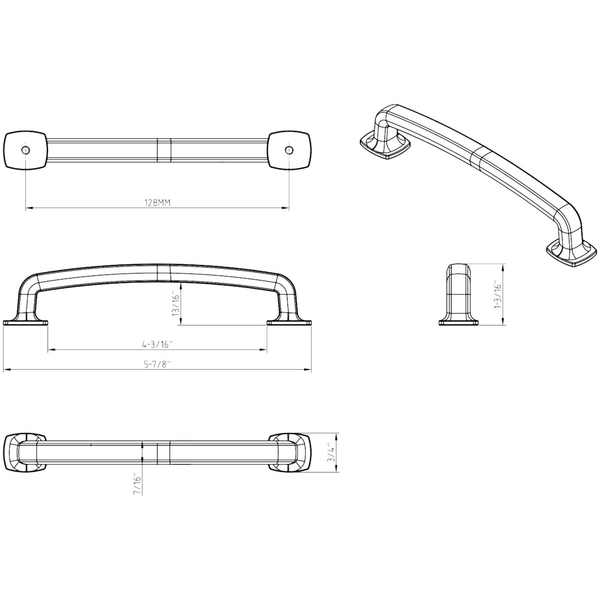 Jeffrey Alexander - MO6373-128BNBDL - Belcastel 1 - 5-1/16" (128 mm) Center to Center Soft Square Cabinet Handle / Drawer Pull in Brushed Pewter