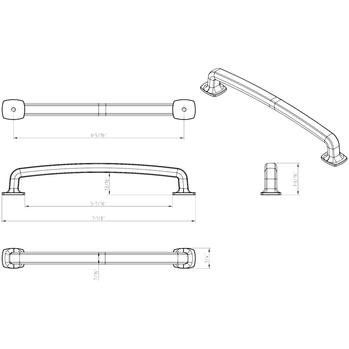 Jeffrey Alexander - MO6373-160NI - Belcastel One - 6-5/16" (160 mm) Center to Center Soft Square Cabinet Handle / Drawer Pull with Square Feet in Polished Nickel