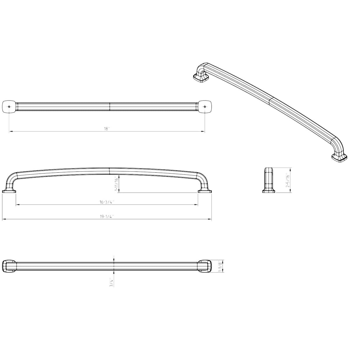 Jeffrey Alexander - MO6373-18MB - Belcastel 1 - 18" Center to Center Soft Square Appliance Handle / Appliance Pull with Square Feet in Matte Black