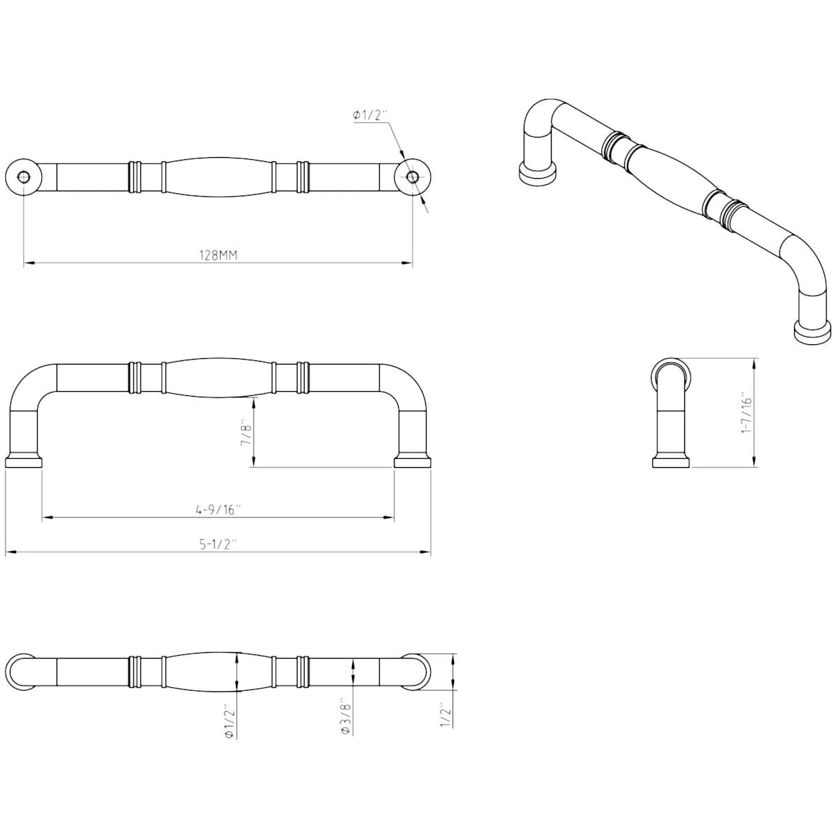 Jeffrey Alexander - Z290-128-ORB - Durham 5-1/16" (128mm) Center to Center Traditional Barrel Cabinet Handle / Drawer Pull in Dark Bronze