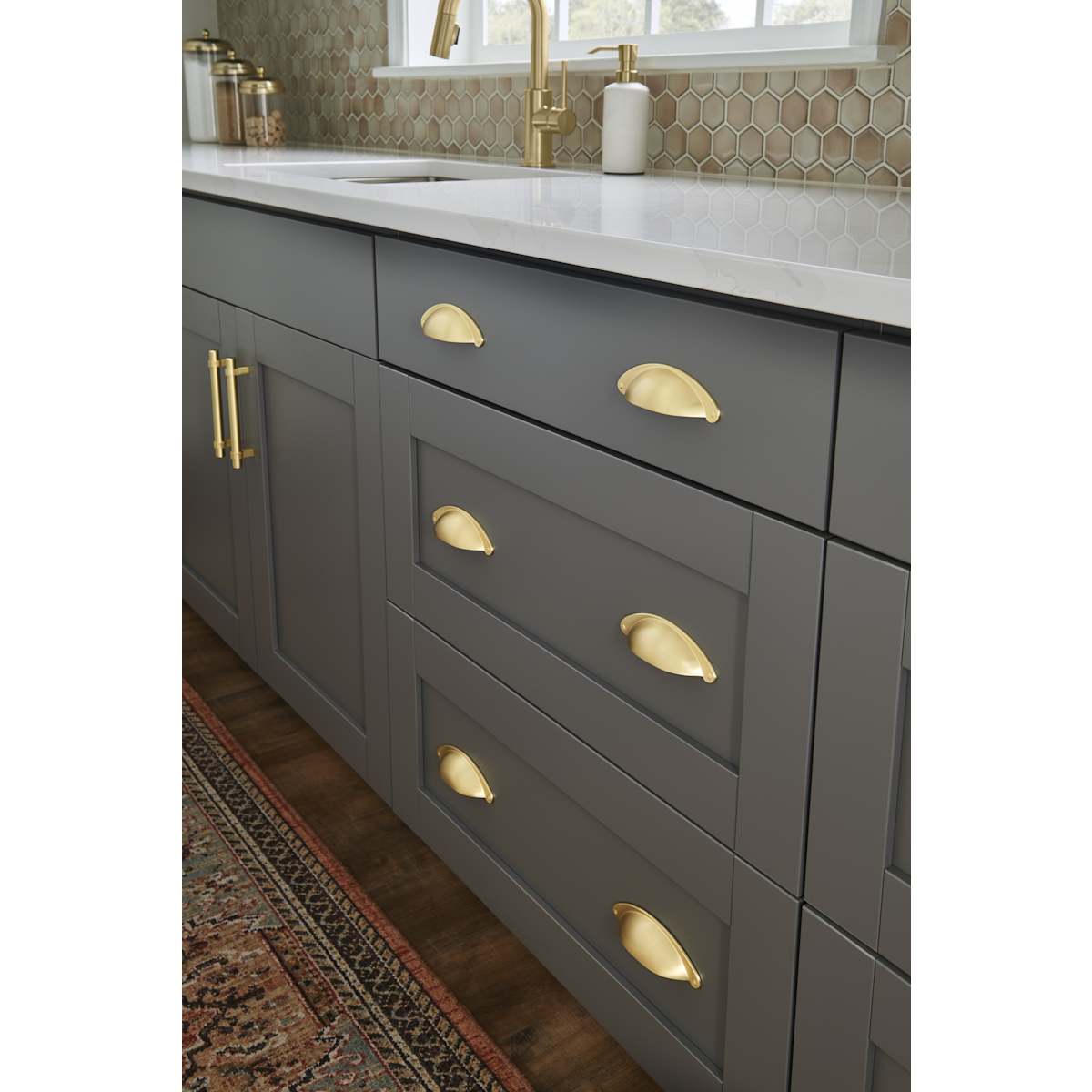 Jeffrey Alexander - 8233BG - Lyon 3" Center to Center Rustic Country Cabinet Cup Pull / Drawer Cup Handle in Brushed Gold