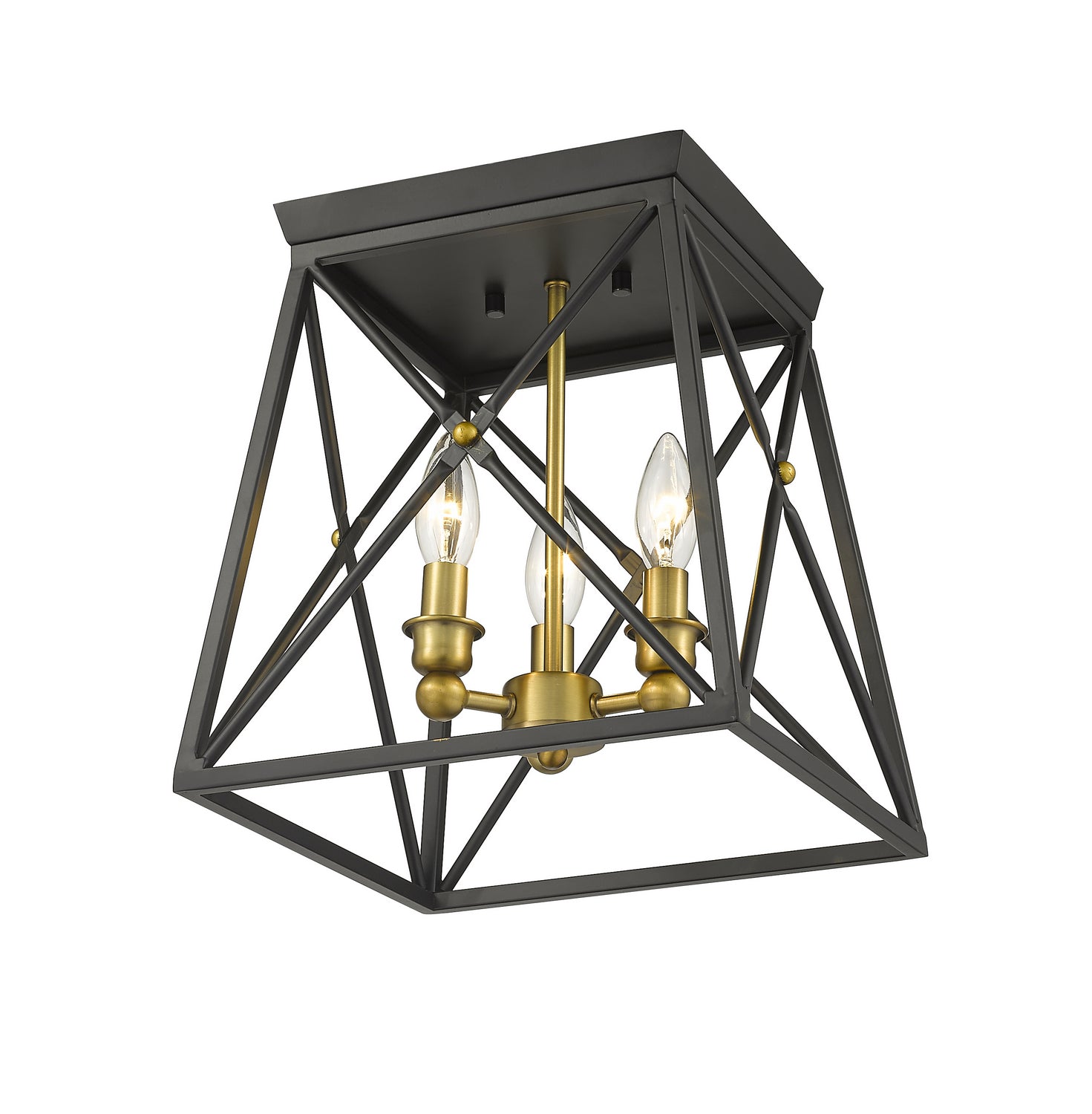 Z-Lite - 447F11-MB-OBR - Three Light Flush Mount - Trestle - Matte Black + Olde Brass