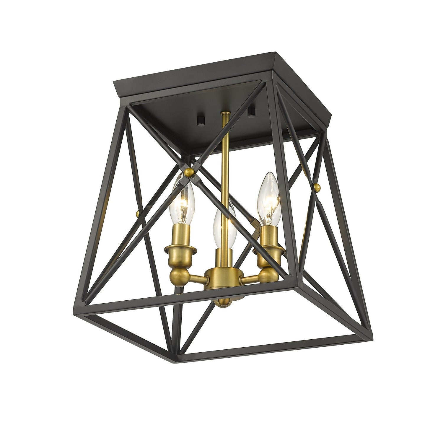 Z-Lite - 447F11-MB-OBR - Three Light Flush Mount - Trestle - Matte Black + Olde Brass