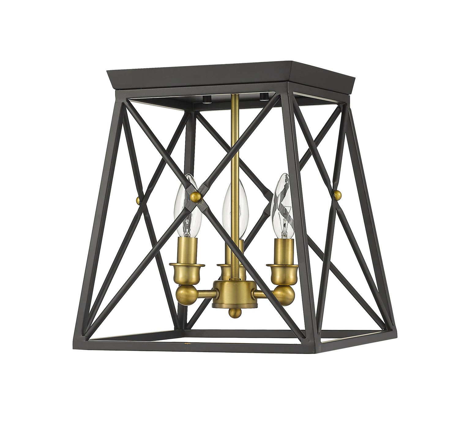 Z-Lite - 447F11-MB-OBR - Three Light Flush Mount - Trestle - Matte Black + Olde Brass