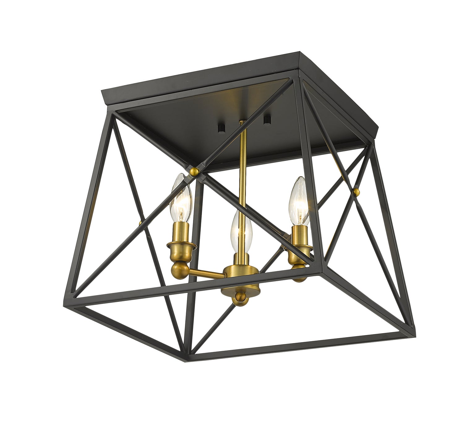Z-Lite - 447F14-MB-OBR - Three Light Flush Mount - Trestle - Matte Black + Olde Brass