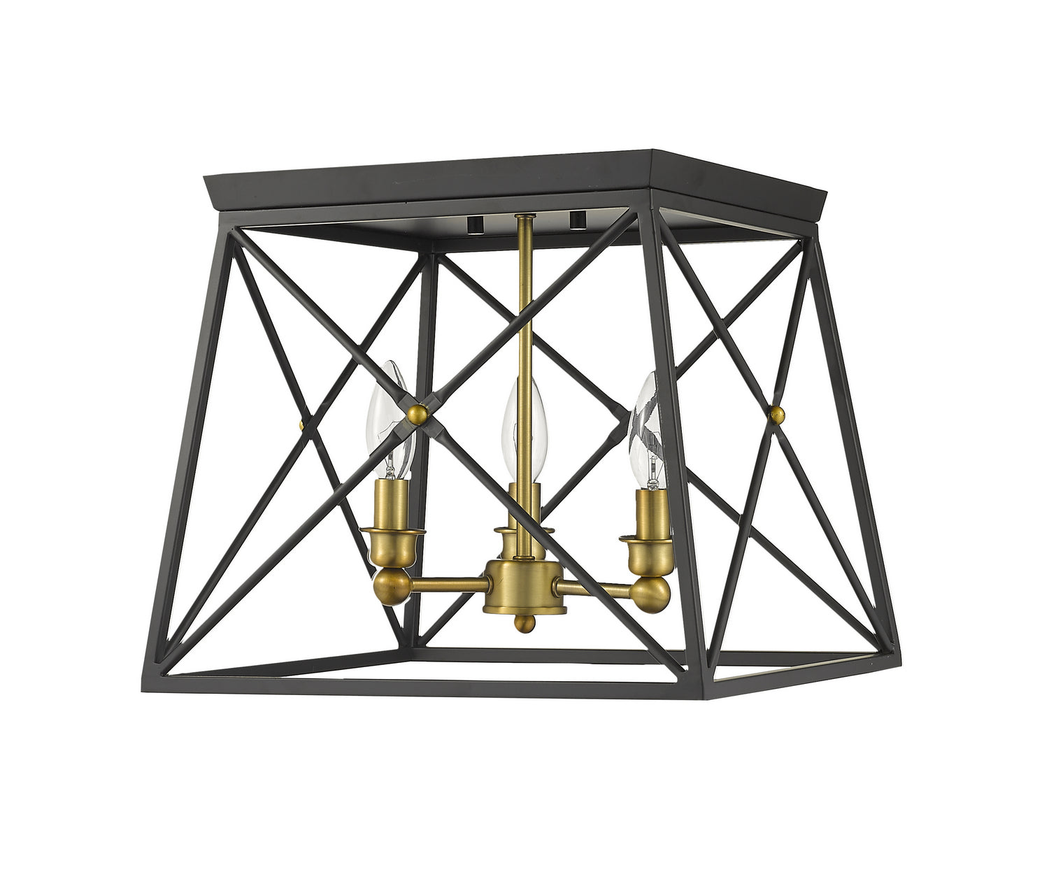 Z-Lite - 447F14-MB-OBR - Three Light Flush Mount - Trestle - Matte Black + Olde Brass