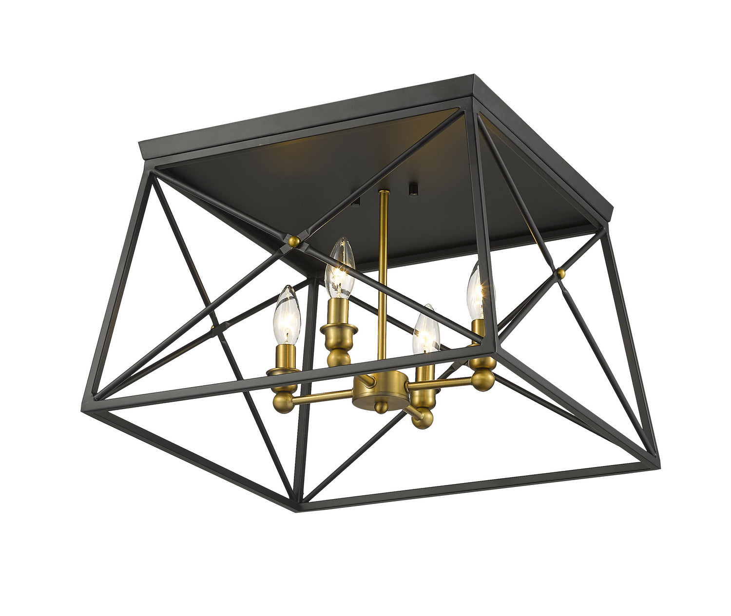 Z-Lite - 447F18-MB-OBR - Four Light Flush Mount - Trestle - Matte Black + Olde Brass
