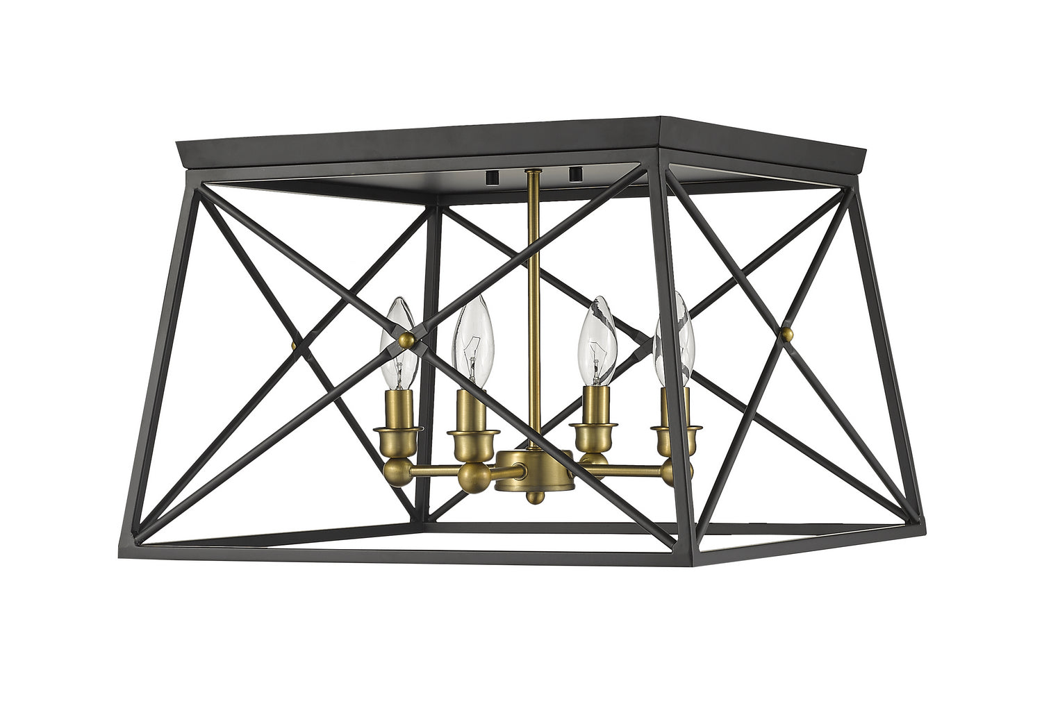 Z-Lite - 447F18-MB-OBR - Four Light Flush Mount - Trestle - Matte Black + Olde Brass