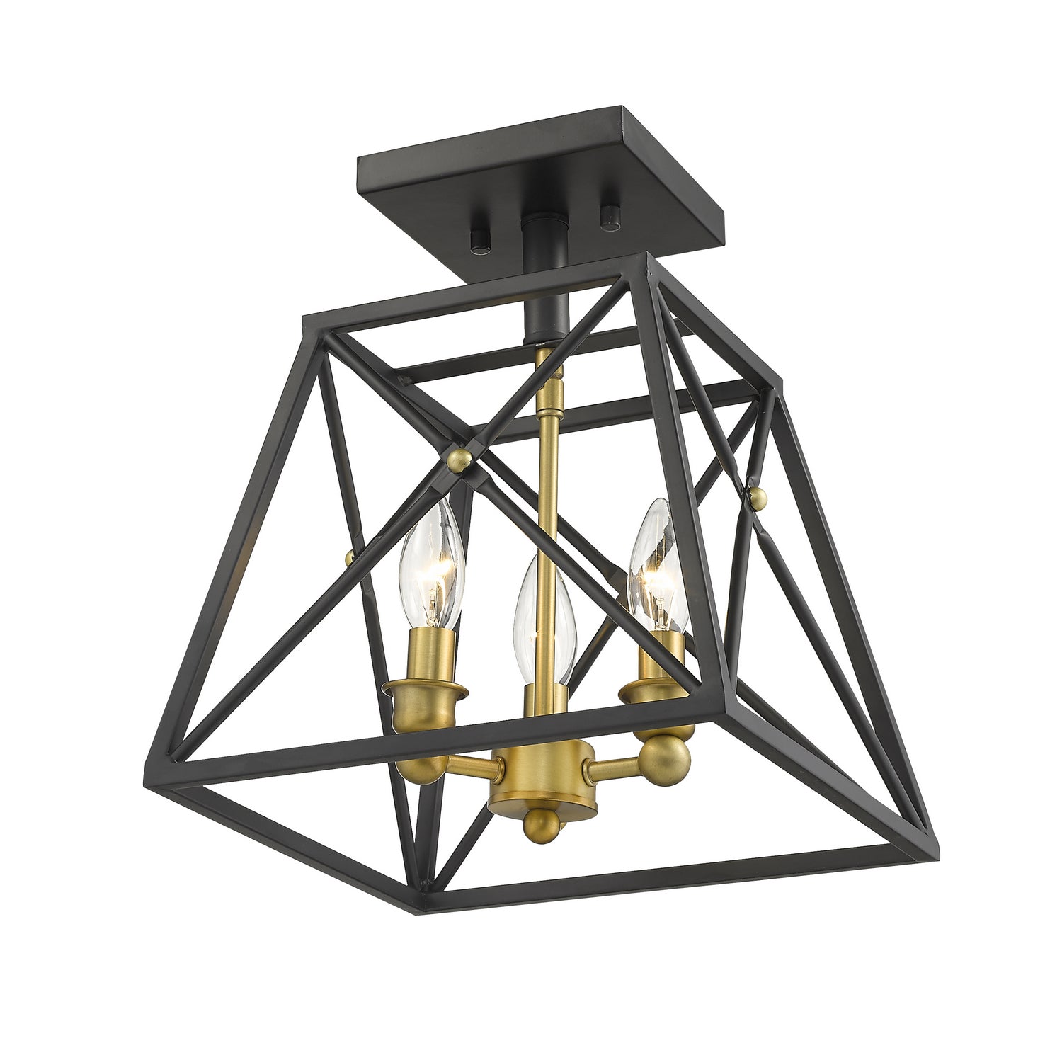 Z-Lite - 447SF-MB-OBR - Three Light Semi Flush Mount - Trestle - Matte Black + Olde Brass