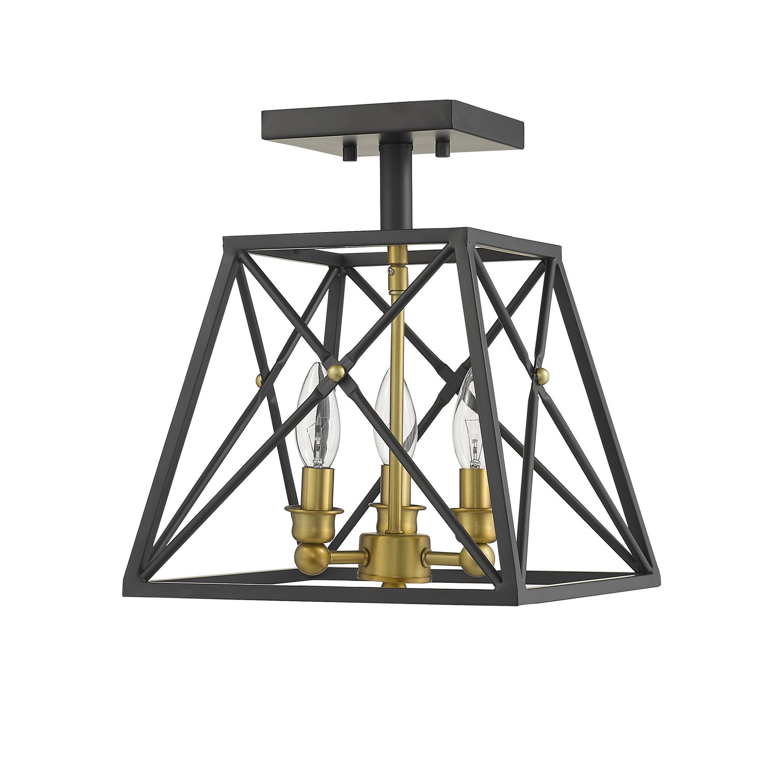 Z-Lite - 447SF-MB-OBR - Three Light Semi Flush Mount - Trestle - Matte Black + Olde Brass
