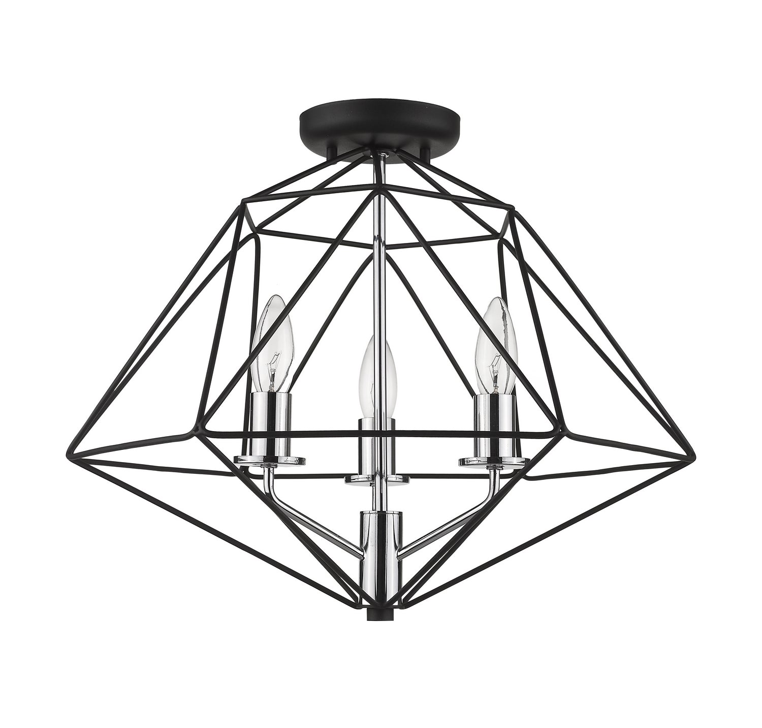 Z-Lite - 918SF-MB-CH - Three Light Semi Flush Mount - Geo - Matte Black + Chrome