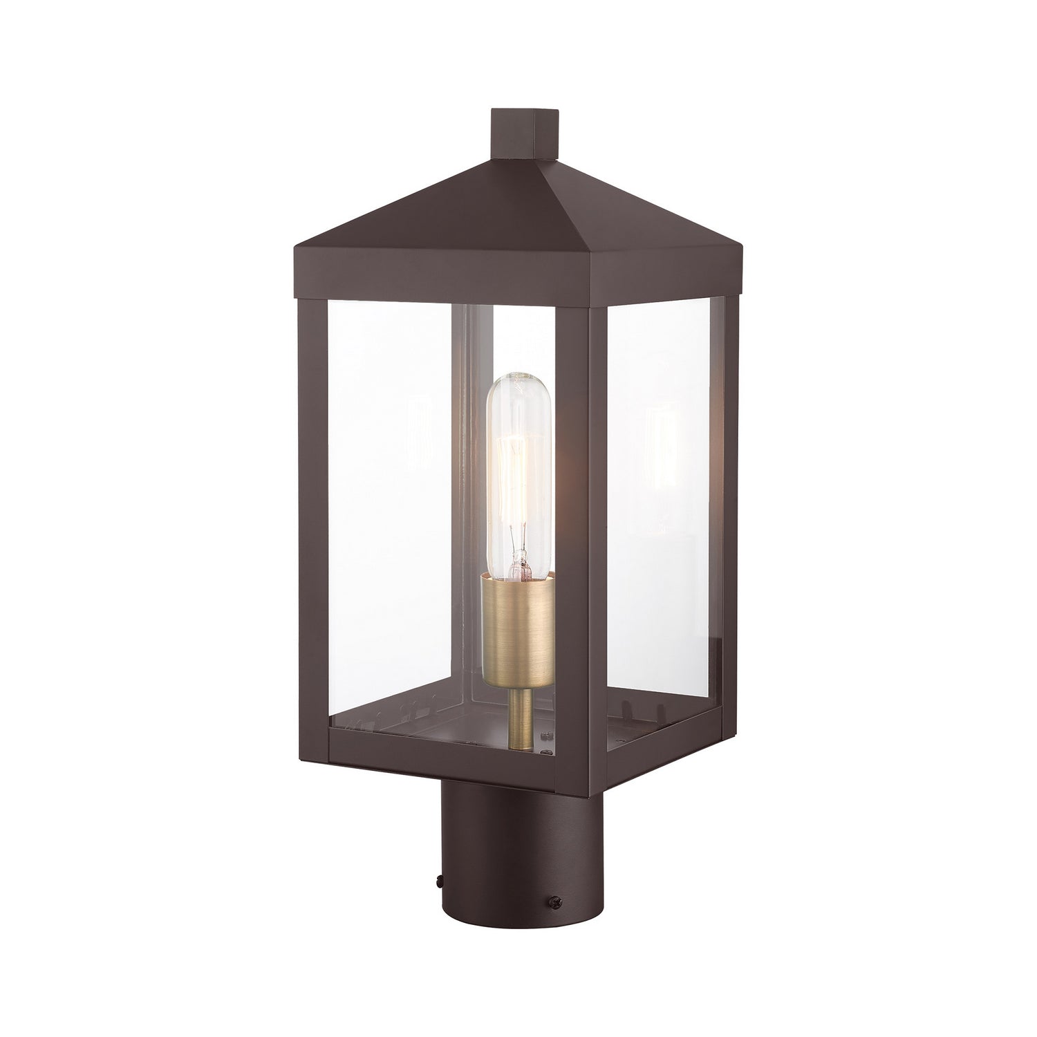 Livex Lighting - 20590-07 - One Light Outdoor Post Top Lantern - Nyack - Bronze w/ Antique Brass Cluster
