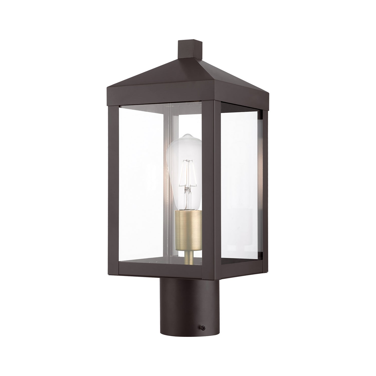 Livex Lighting - 20590-07 - One Light Outdoor Post Top Lantern - Nyack - Bronze w/ Antique Brass Cluster
