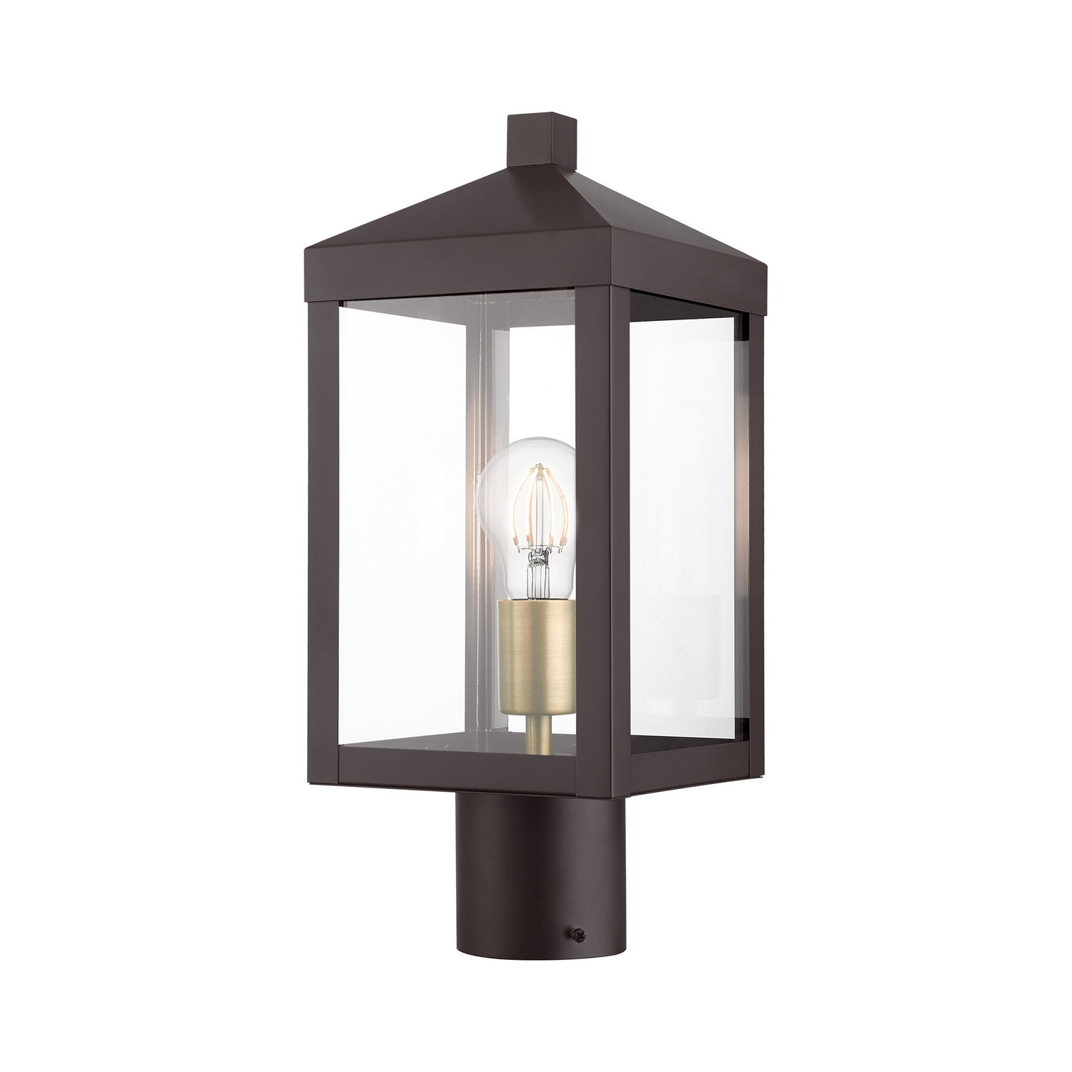 Livex Lighting - 20590-07 - One Light Outdoor Post Top Lantern - Nyack - Bronze w/ Antique Brass Cluster