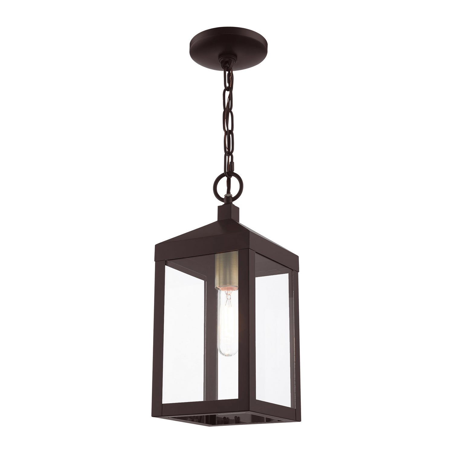 Livex Lighting - 20591-07 - One Light Outdoor Pendant - Nyack - Bronze w/ Antique Brass Cluster