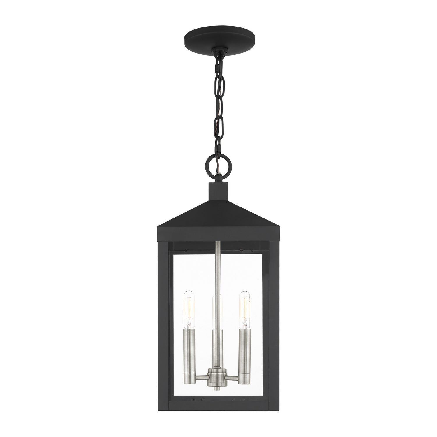 Livex Lighting - 20593-04 - Three Light Outdoor Pendant - Nyack - Black w/ Brushed Nickel Cluster