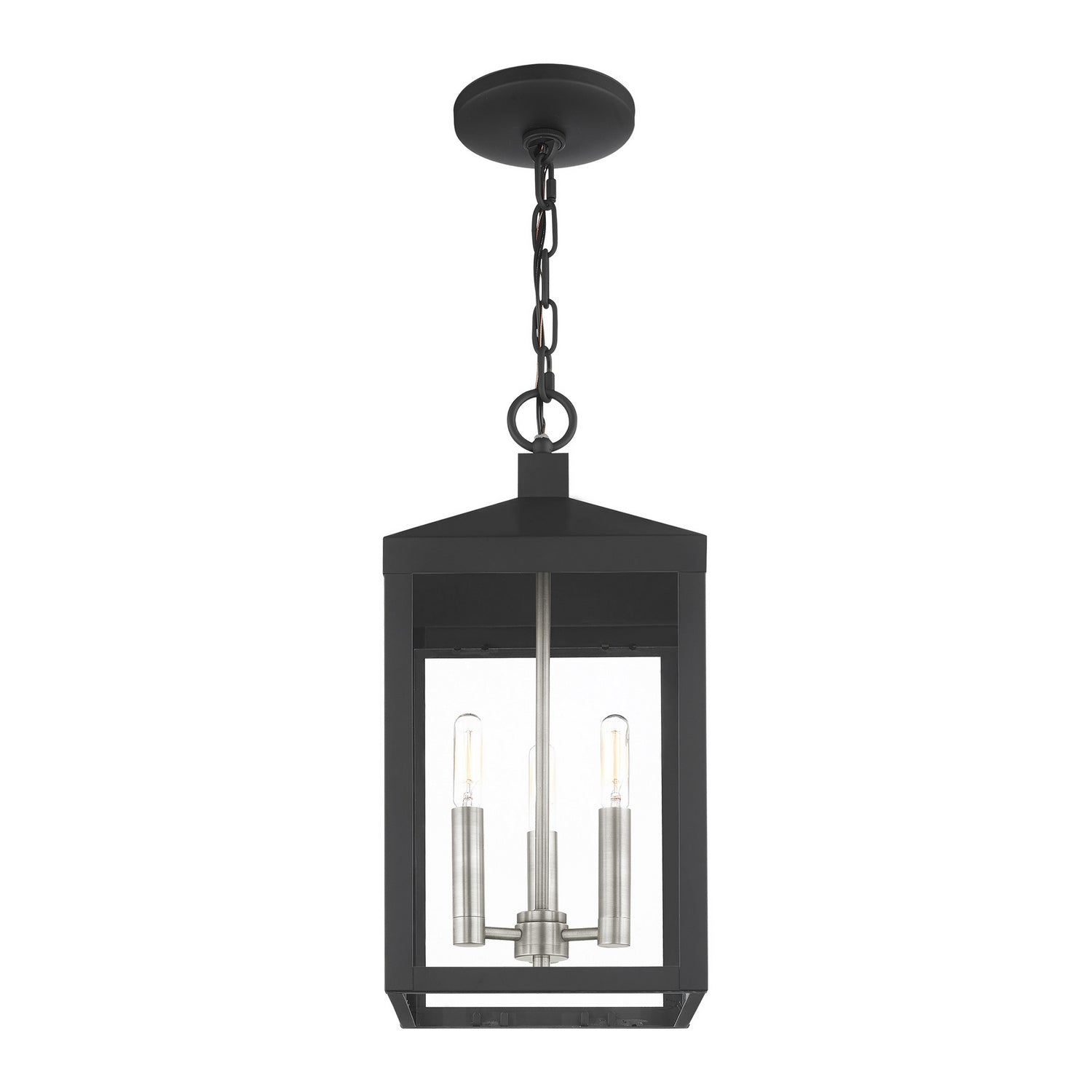 Livex Lighting - 20593-04 - Three Light Outdoor Pendant - Nyack - Black w/ Brushed Nickel Cluster