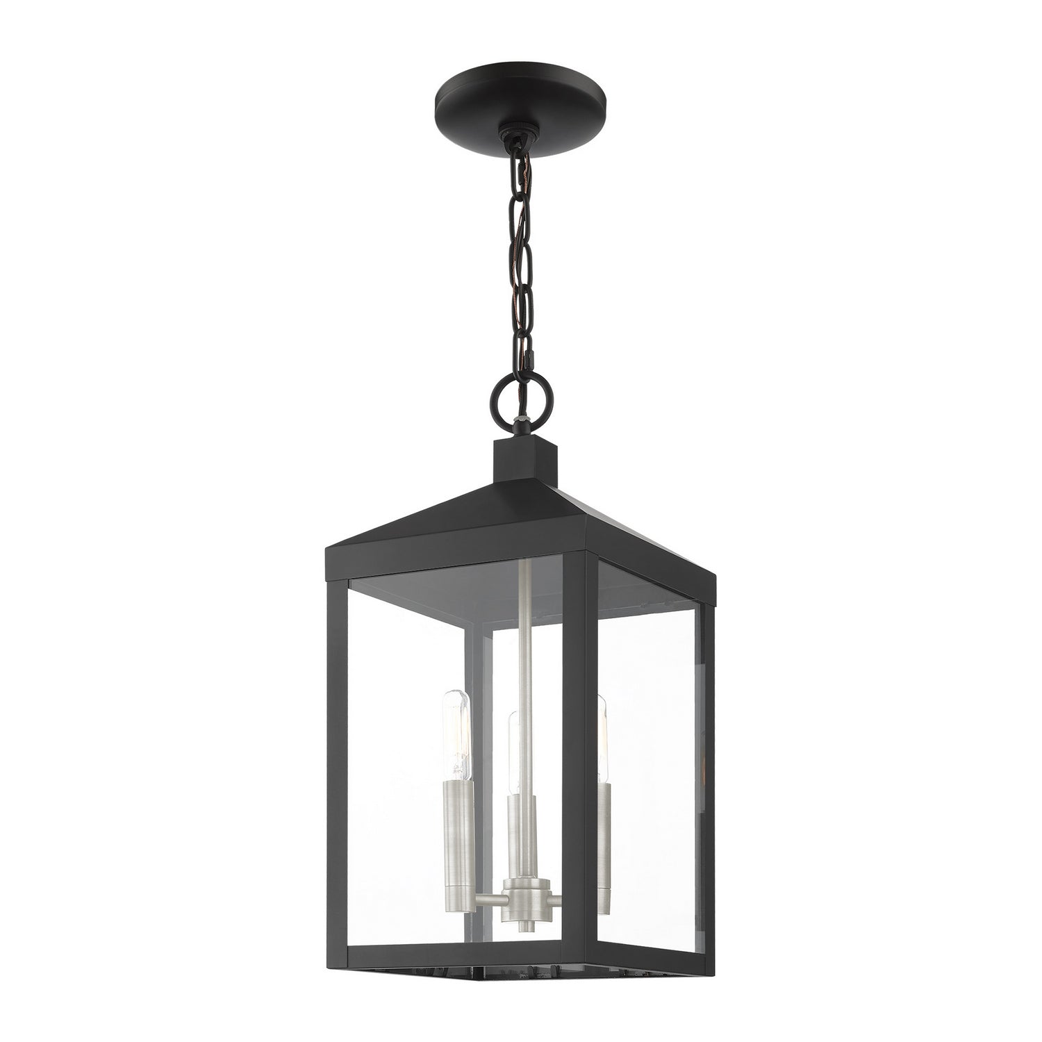 Livex Lighting - 20593-04 - Three Light Outdoor Pendant - Nyack - Black w/ Brushed Nickel Cluster