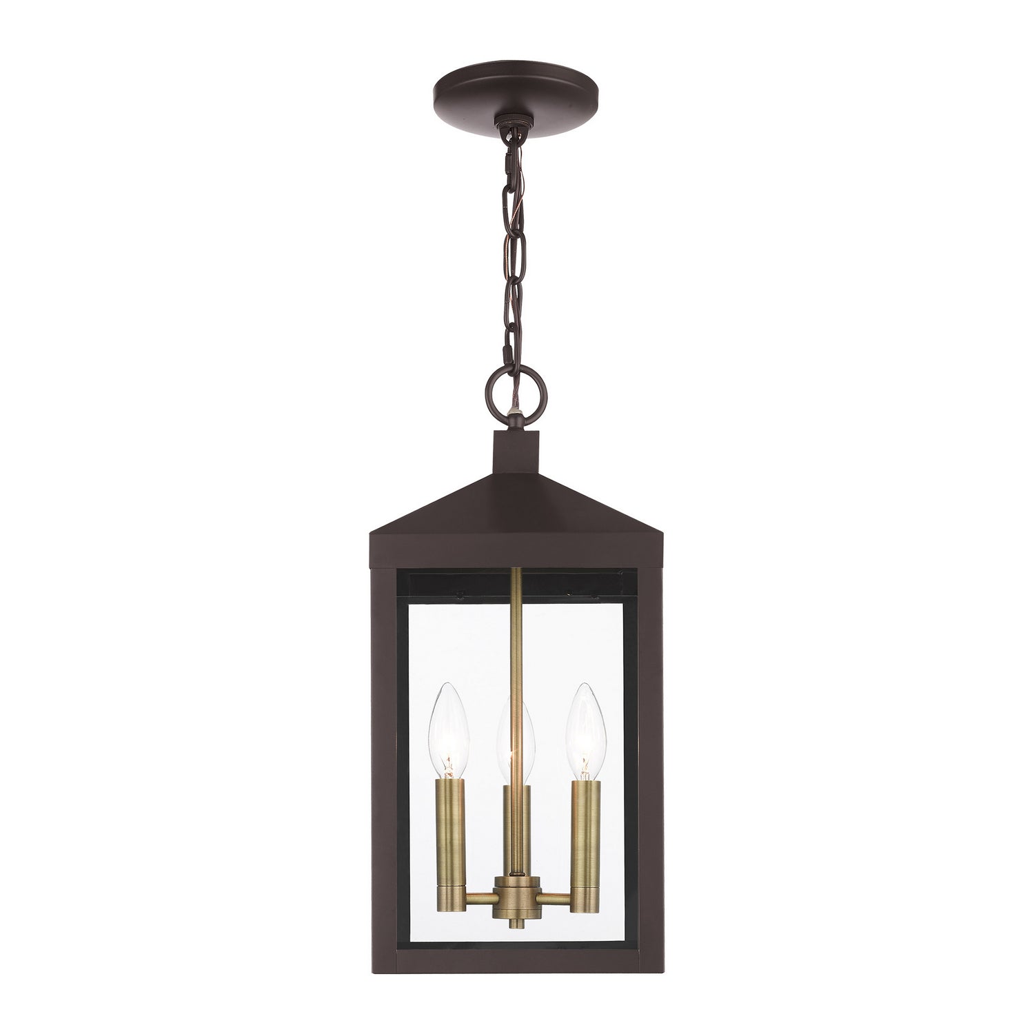 Livex Lighting - 20593-07 - Three Light Outdoor Pendant - Nyack - Bronze w/ Antique Brass Cluster