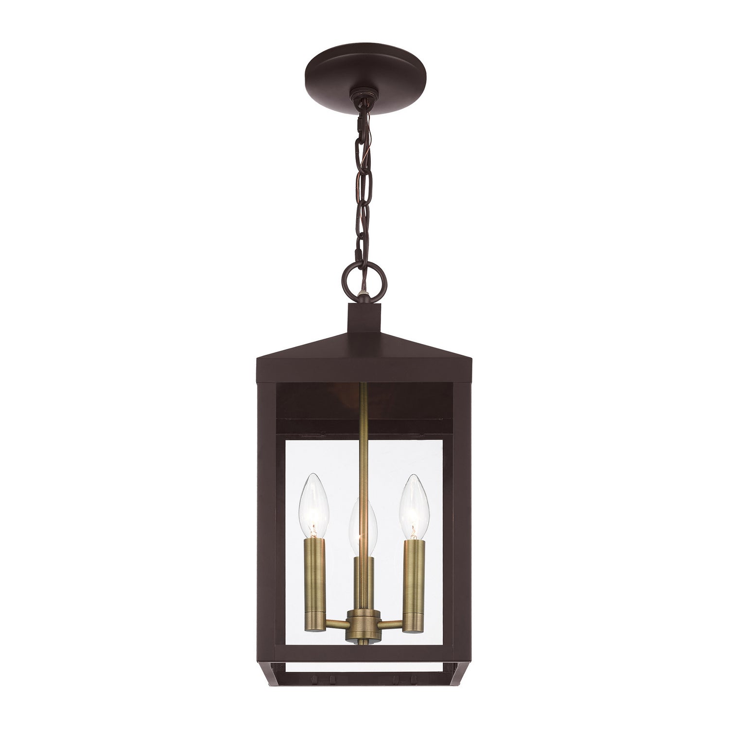 Livex Lighting - 20593-07 - Three Light Outdoor Pendant - Nyack - Bronze w/ Antique Brass Cluster