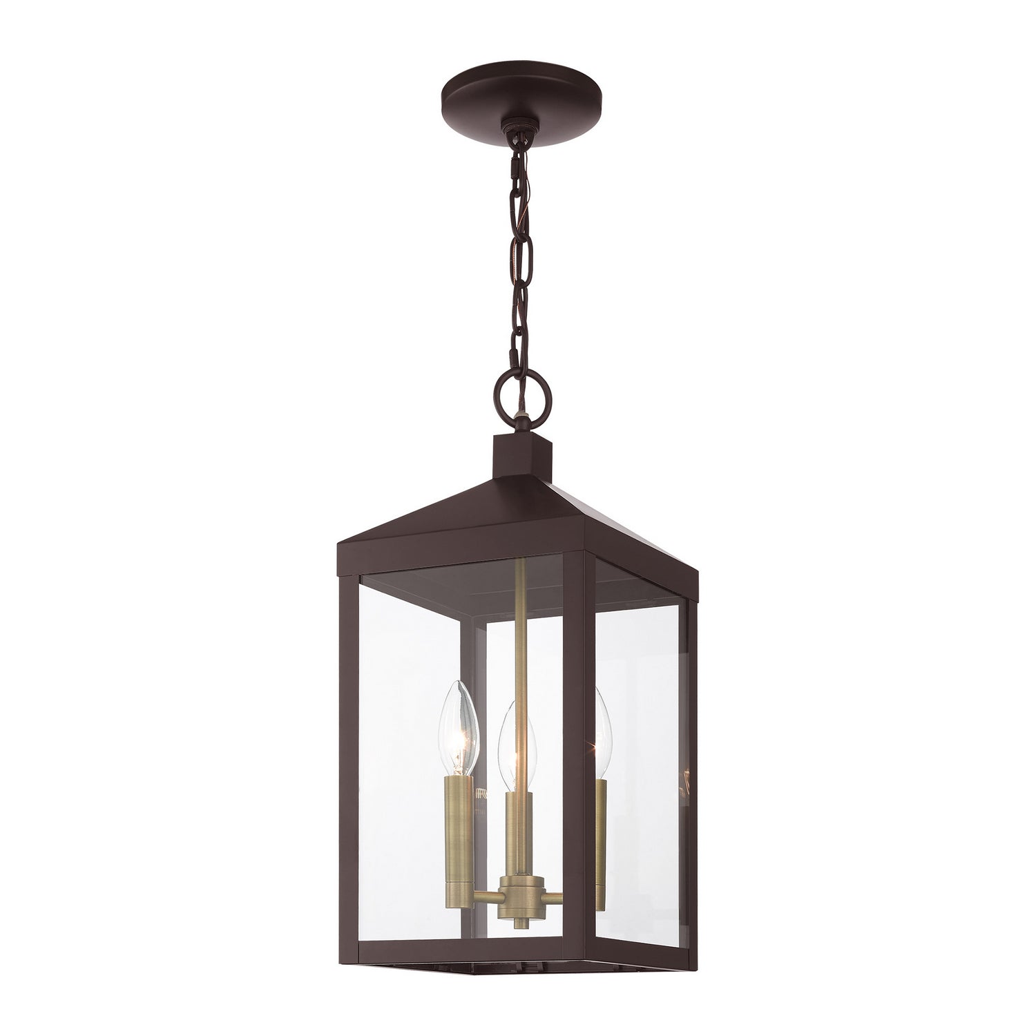 Livex Lighting - 20593-07 - Three Light Outdoor Pendant - Nyack - Bronze w/ Antique Brass Cluster
