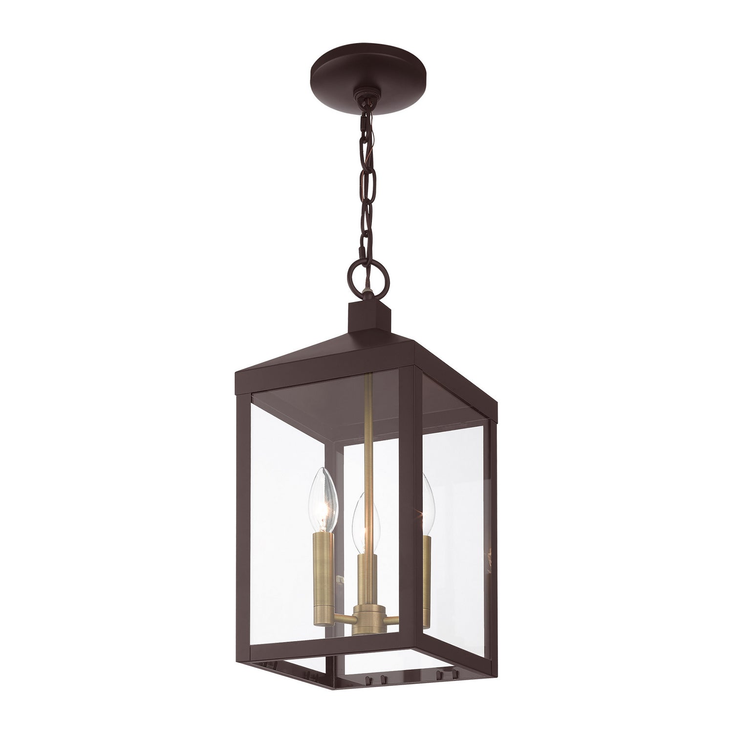 Livex Lighting - 20593-07 - Three Light Outdoor Pendant - Nyack - Bronze w/ Antique Brass Cluster