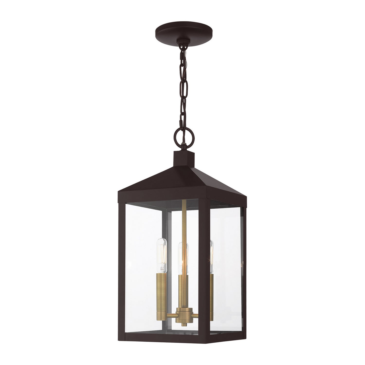 Livex Lighting - 20593-07 - Three Light Outdoor Pendant - Nyack - Bronze w/ Antique Brass Cluster