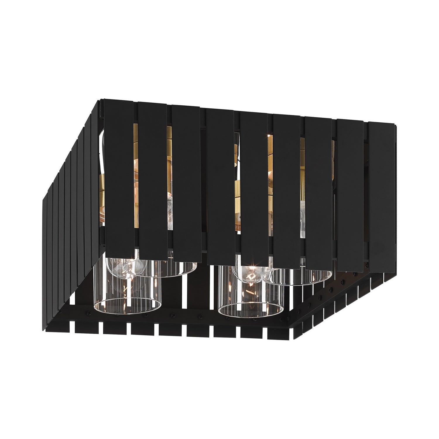 Livex Lighting - 20754-04 - Four Light Outdoor Flush Mount - Greenwich - Black w/ Satin Brasss