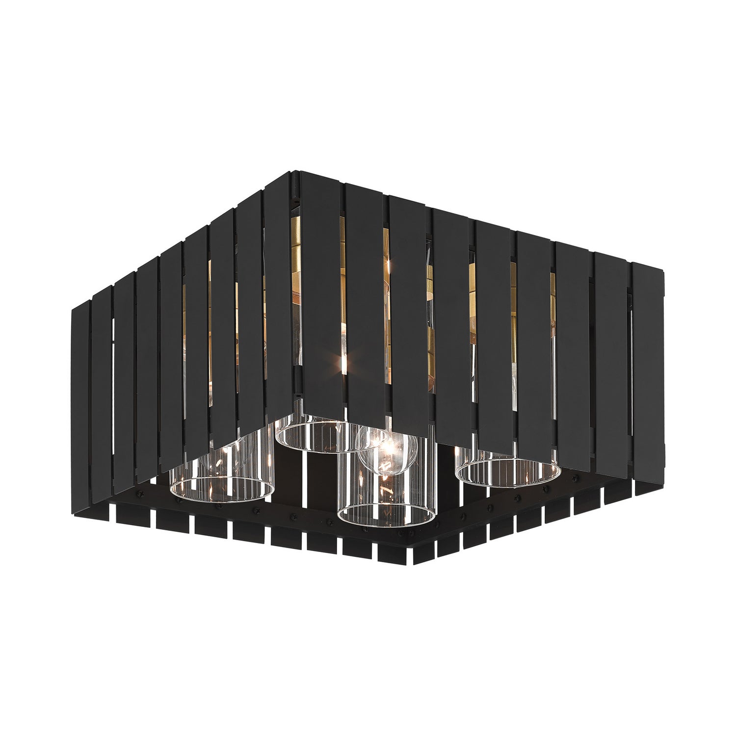 Livex Lighting - 20754-04 - Four Light Outdoor Flush Mount - Greenwich - Black w/ Satin Brasss