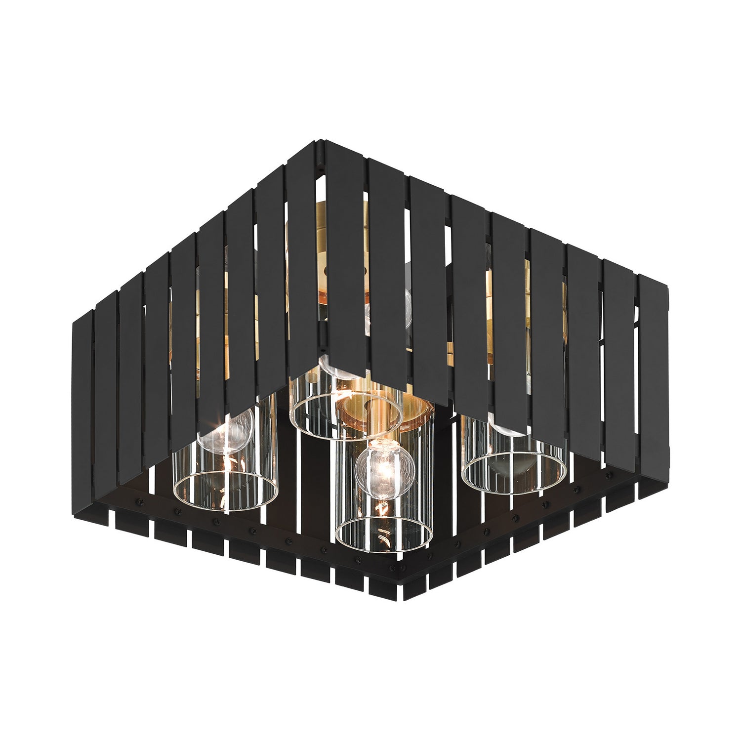 Livex Lighting - 20754-04 - Four Light Outdoor Flush Mount - Greenwich - Black w/ Satin Brasss