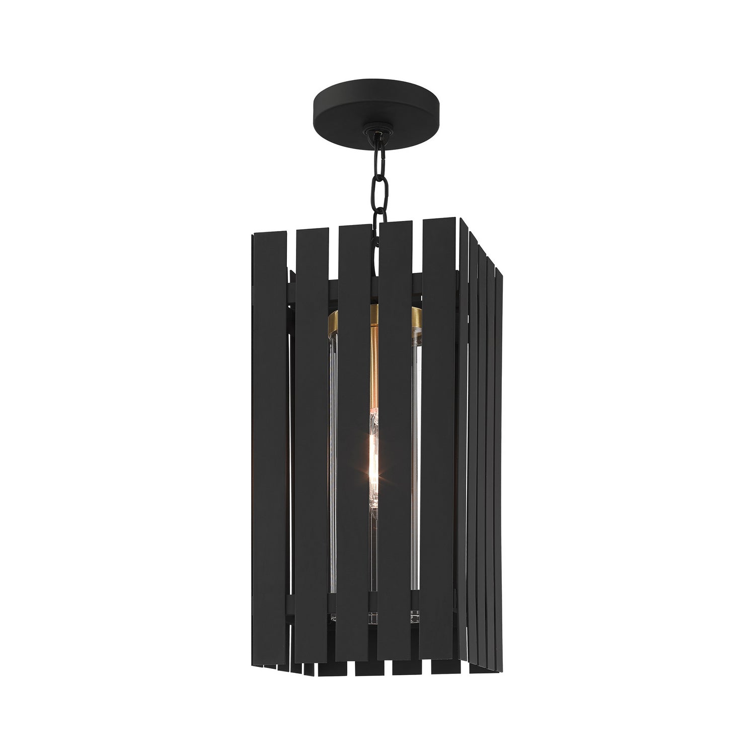 Livex Lighting - 20757-04 - One Light Outdoor Pendant - Greenwich - Black w/ Satin Brasss