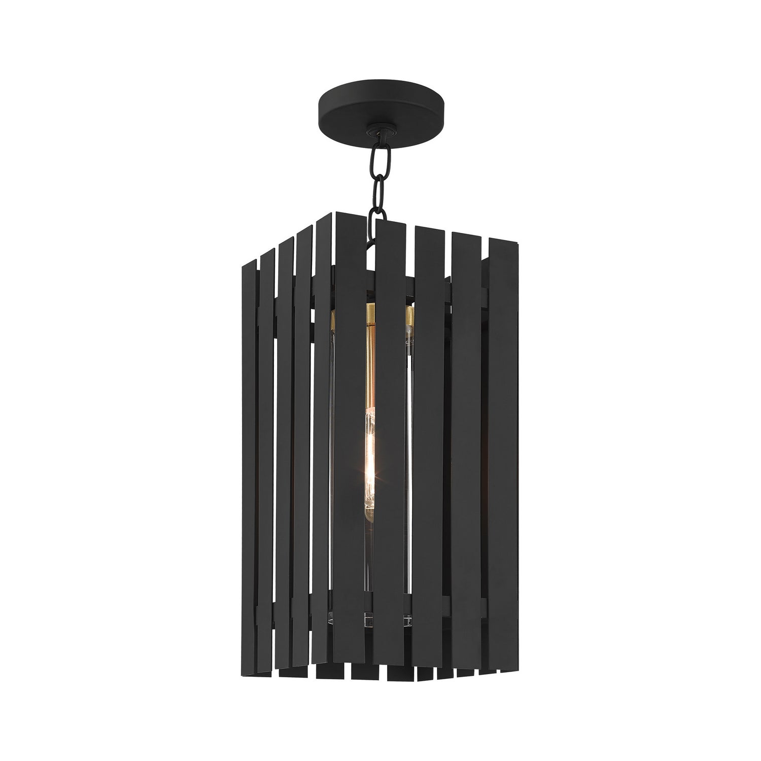 Livex Lighting - 20757-04 - One Light Outdoor Pendant - Greenwich - Black w/ Satin Brasss