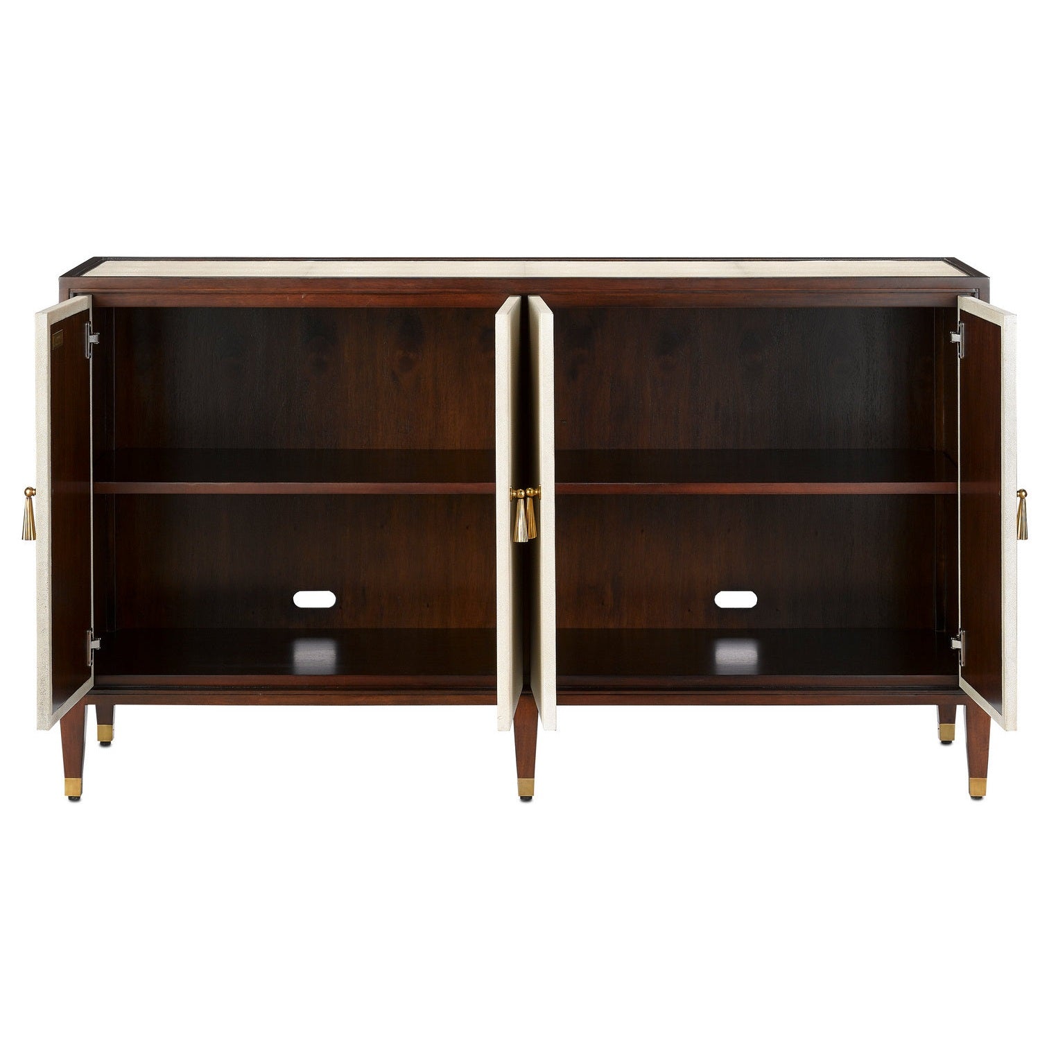 Currey and Company - 3000-0142 - Credenza - Evie Collection - Ivory/Dark Walnut/Brass