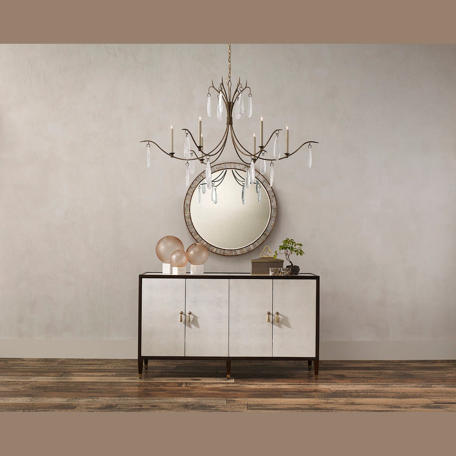 Currey and Company - 9000-0545 - Six Light Chandelier - Marshallia Collection - Rustic Gold/Faux Rock Crystal