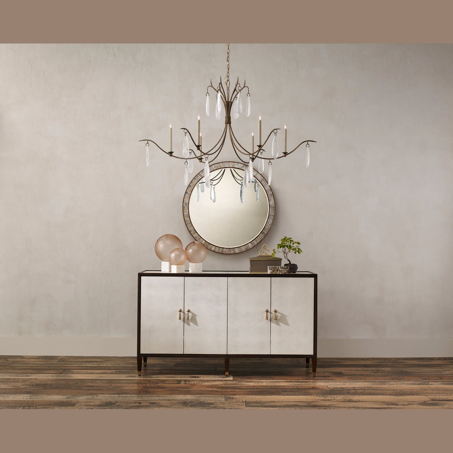 Currey and Company - 9000-0545 - Six Light Chandelier - Marshallia Collection - Rustic Gold/Faux Rock Crystal