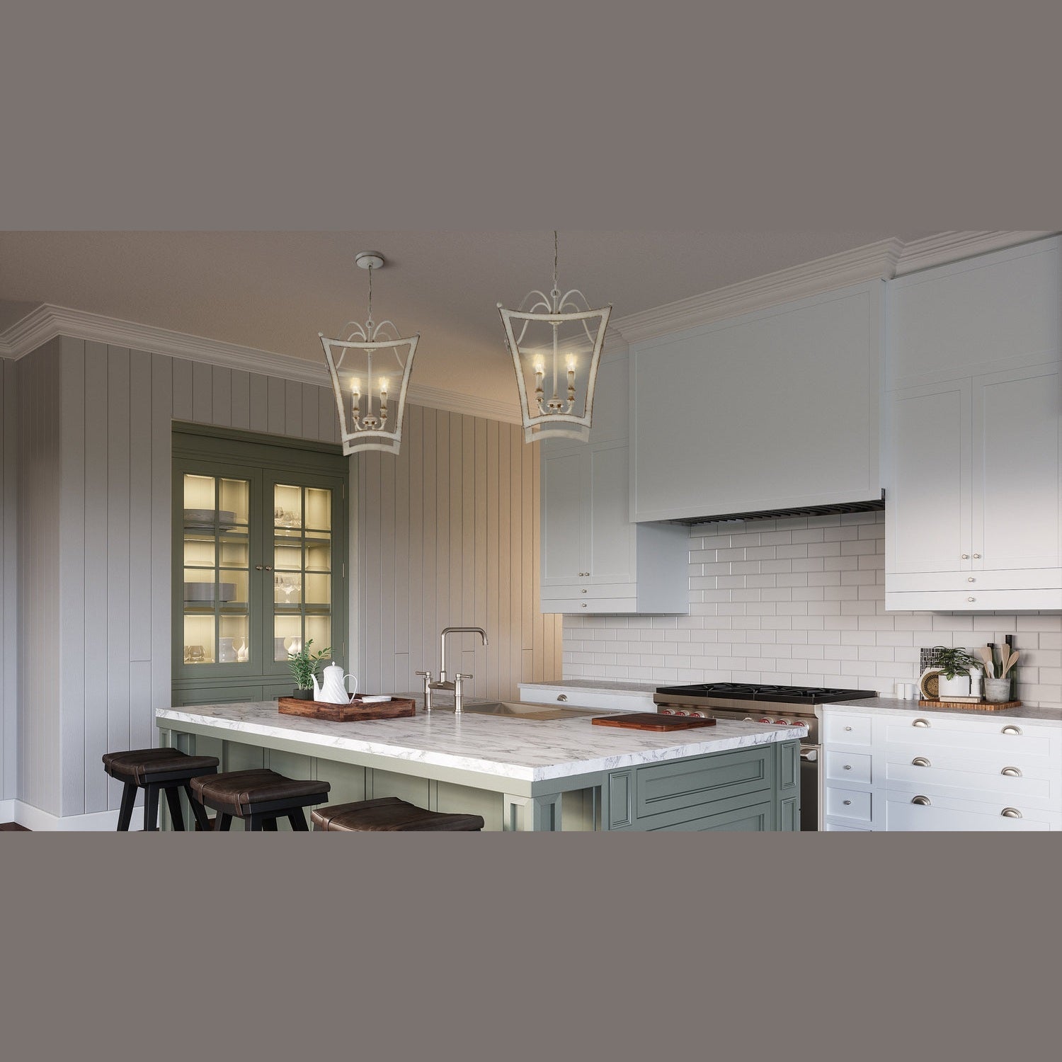 Quoizel - SUM5216AWH - Four Light Pendant - Summerford - Antique White