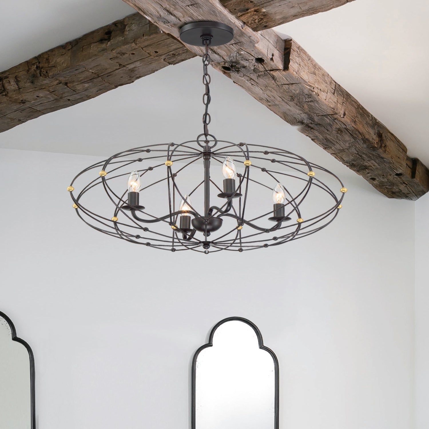Crystorama - ZUC-A9034-EB-GA - Four Light Chandelier - Zucca - English Bronze + Antique Gold