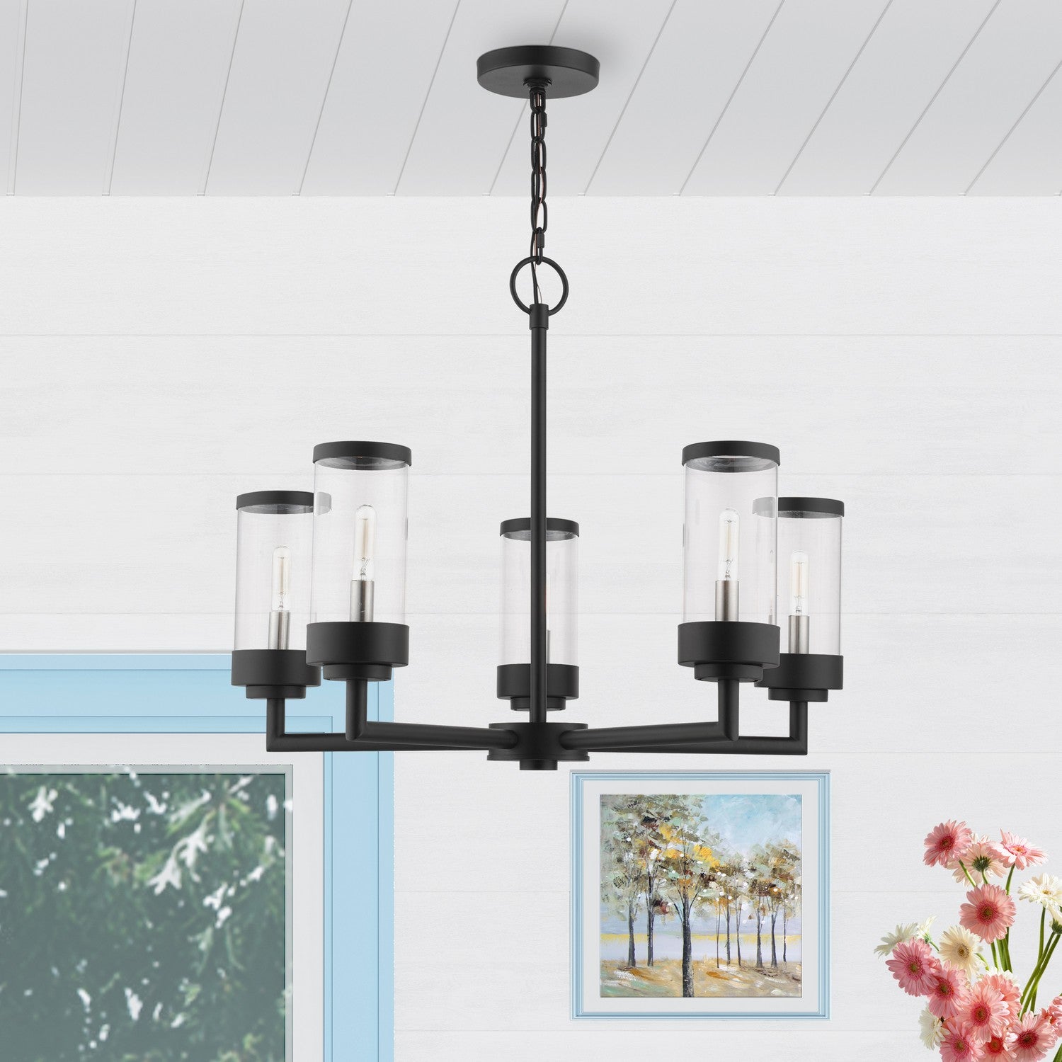 Livex Lighting - 20725-14 - Five Light Outdoor Chandelier - Hillcrest - Textured Black w/ Brushed Nickels