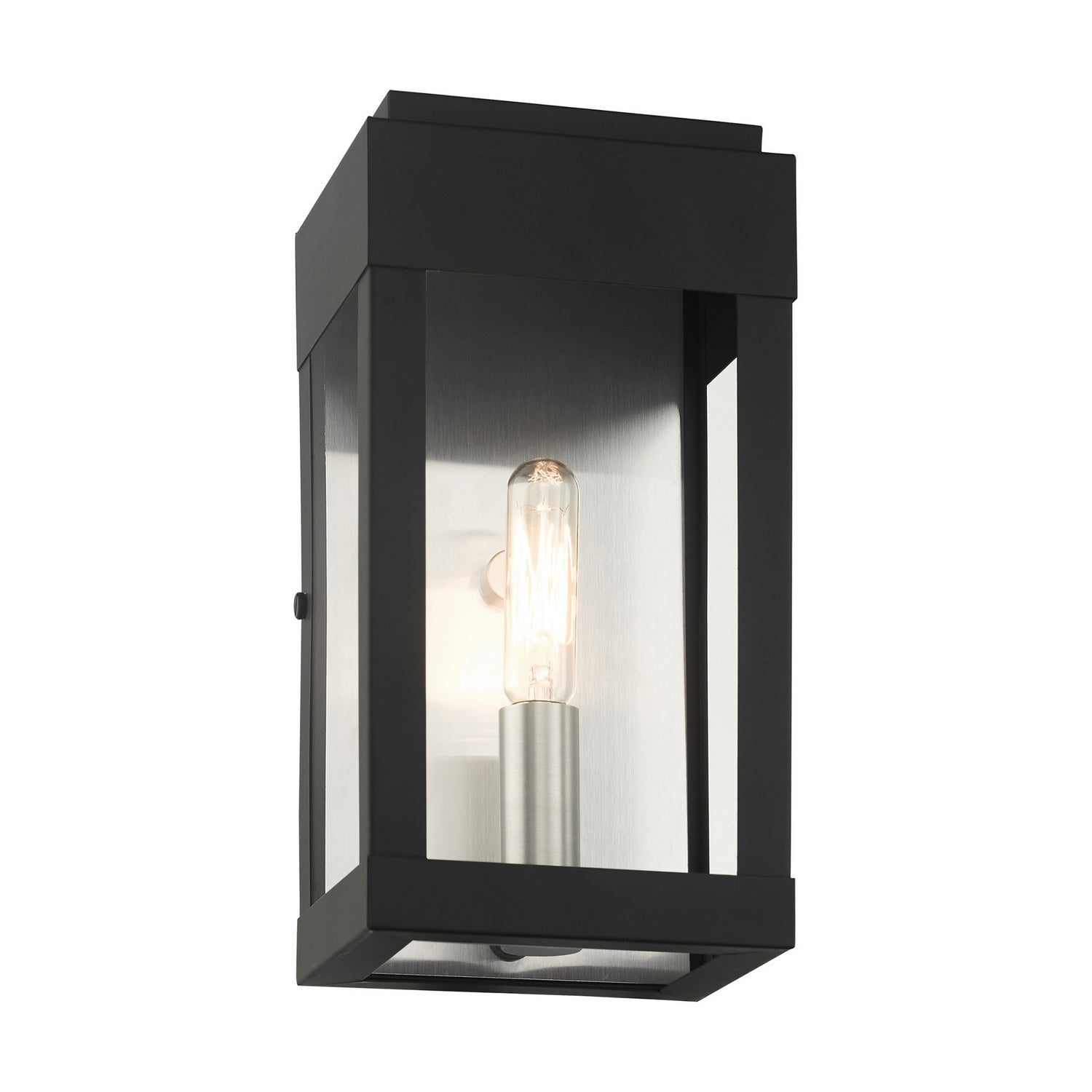 Livex Lighting - 21231-04 - One Light Outdoor Wall Lantern - York - Black w/ Brushed Nickels w/ Brushed Nickel Stainless Steel