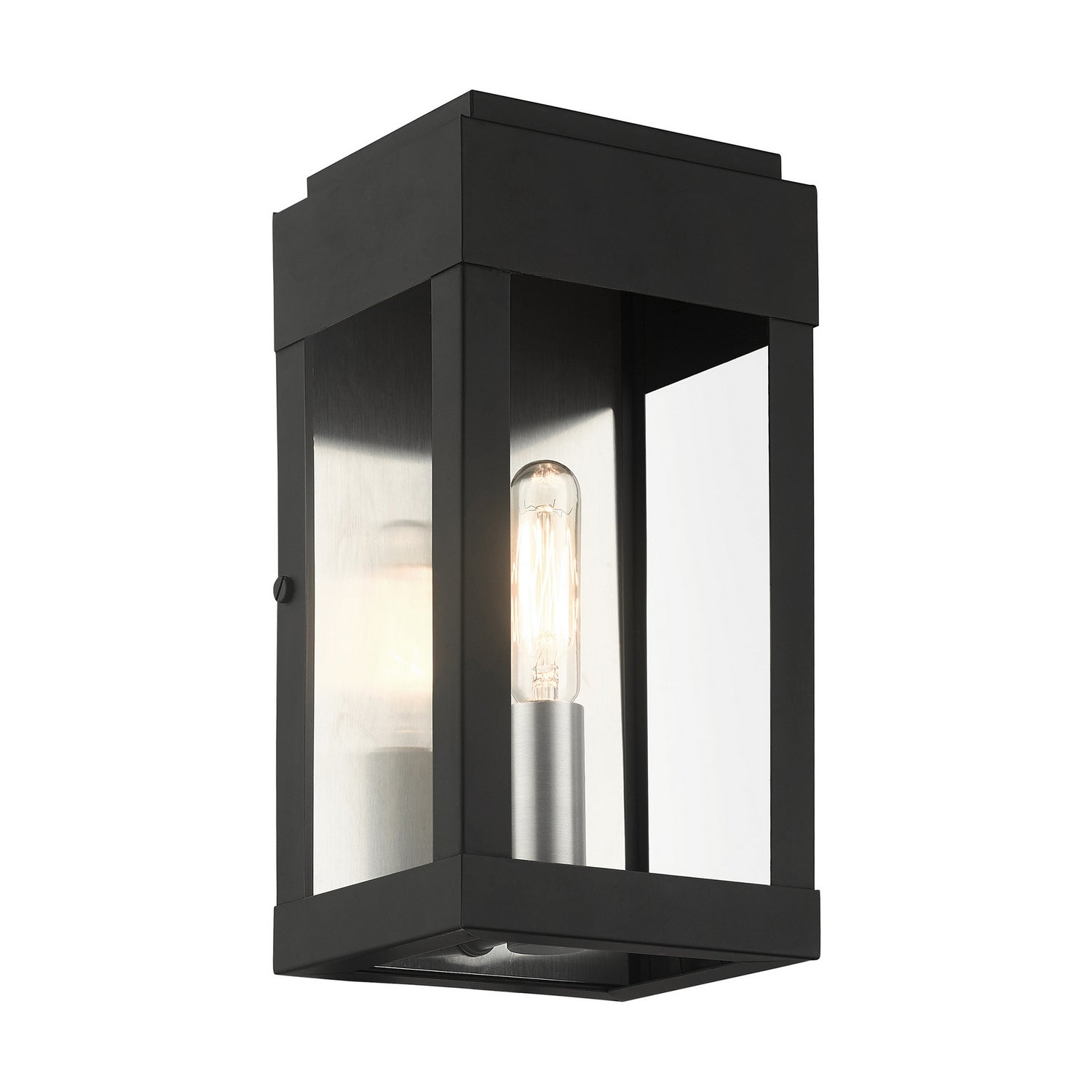 Livex Lighting - 21231-04 - One Light Outdoor Wall Lantern - York - Black w/ Brushed Nickels w/ Brushed Nickel Stainless Steel