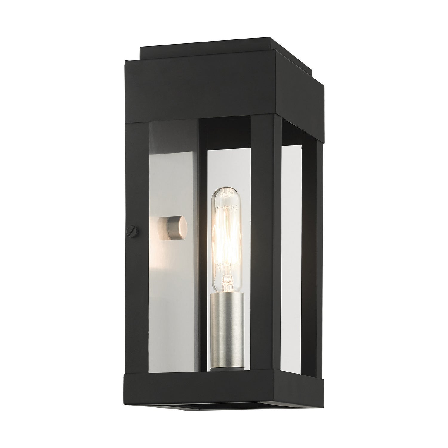 Livex Lighting - 21231-04 - One Light Outdoor Wall Lantern - York - Black w/ Brushed Nickels w/ Brushed Nickel Stainless Steel